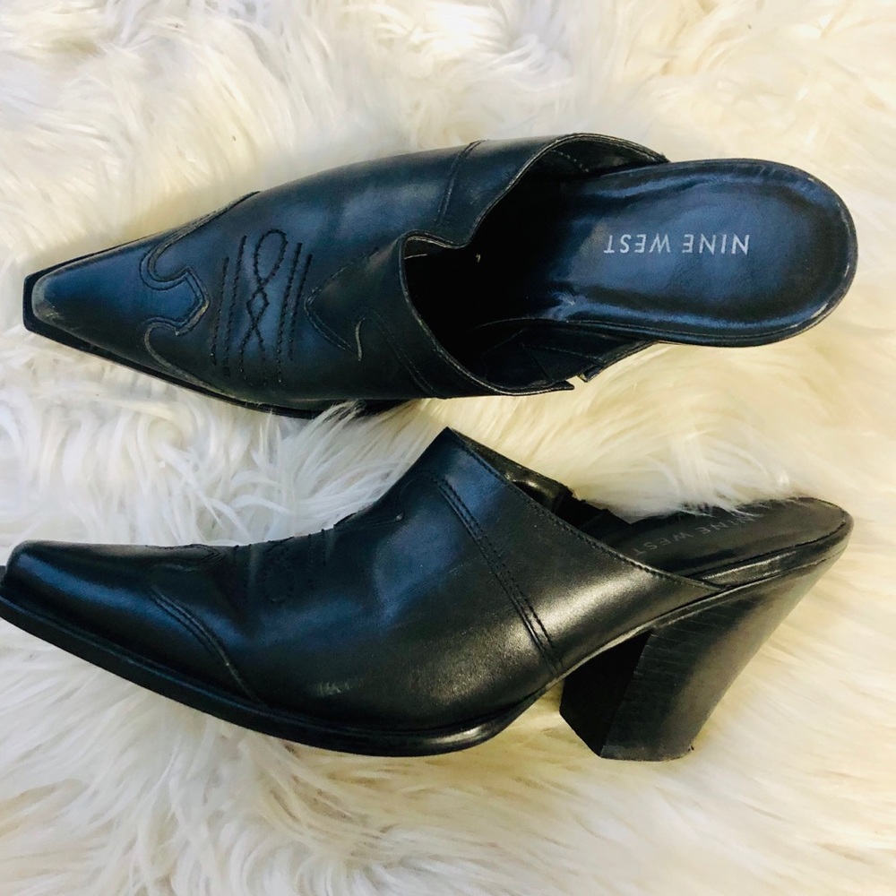 Nine West vintage leather cowboy western mules - Picture 1 of 7